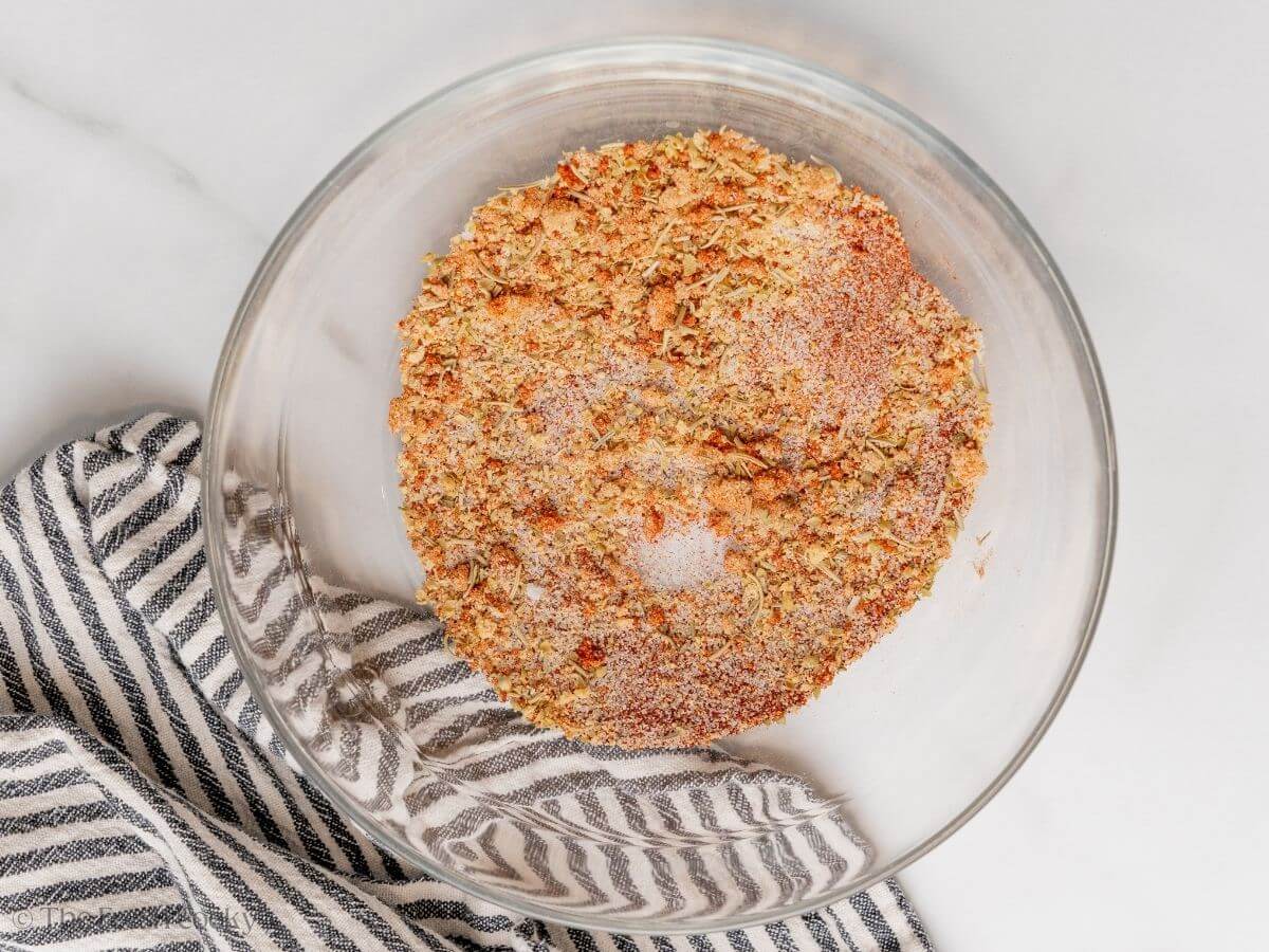 Steak seasoning in a small bowl after being mixed together.