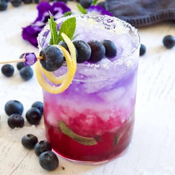 Blueberry Gin fizz, red white and blue cocktail. 