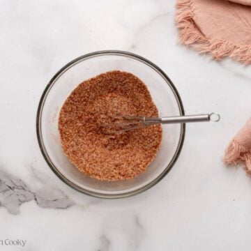 Burger seasoning in a small bowl after being whisked together.
