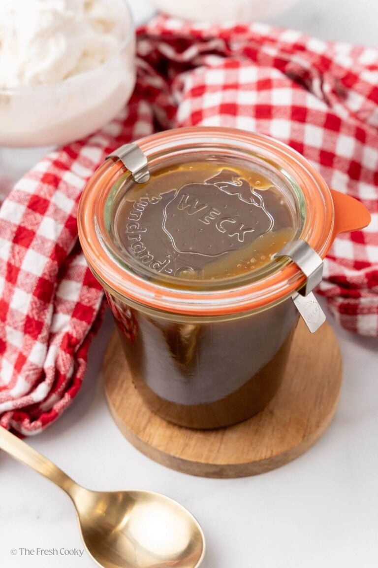 Butterscotch sauce in an airtight jar.