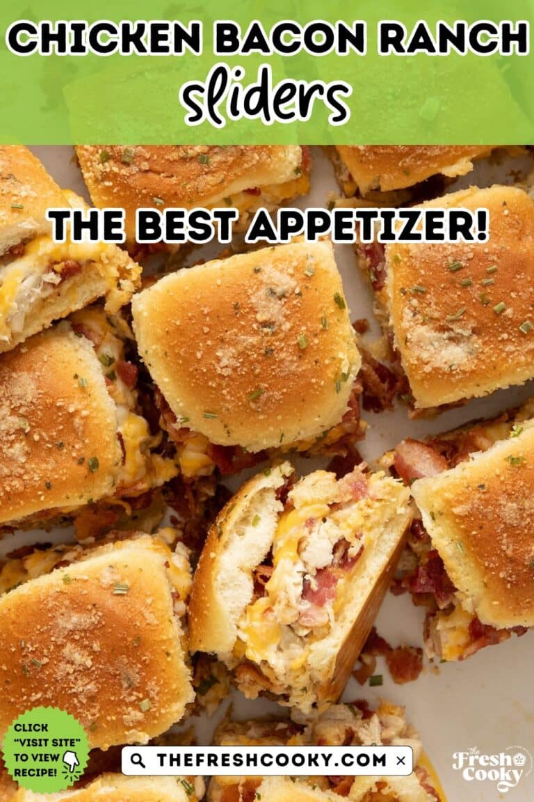 Chicken bacon ranch sliders ready to eat, on a tray, for pinning.