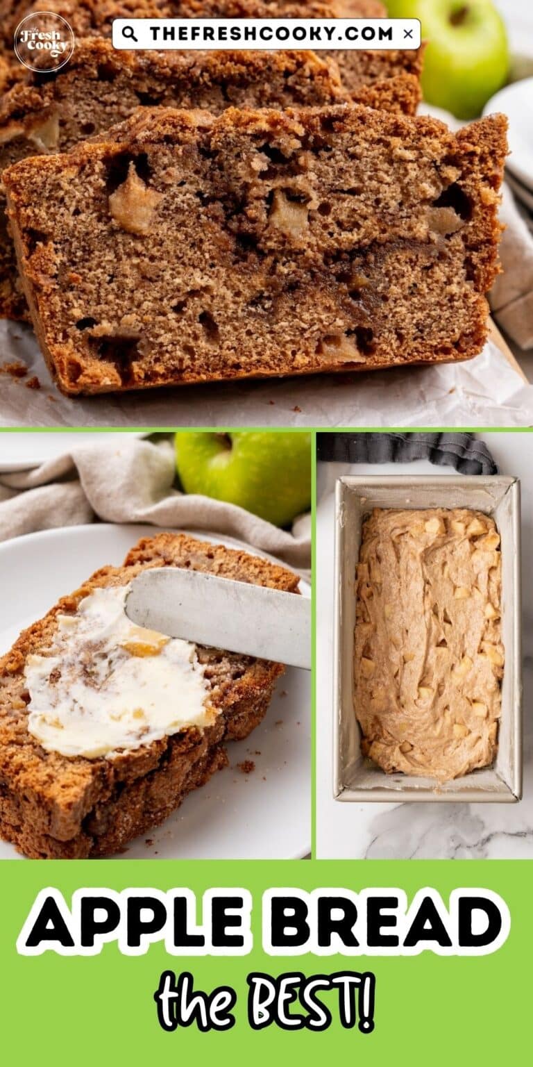 Spreading butter on apple spice bread, to pin.