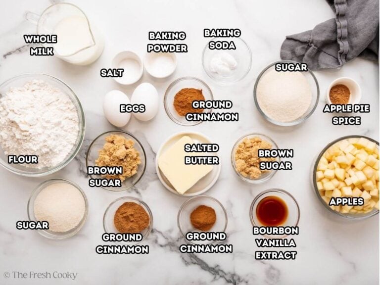 Ingredients needed to make apple cinnamon bread.