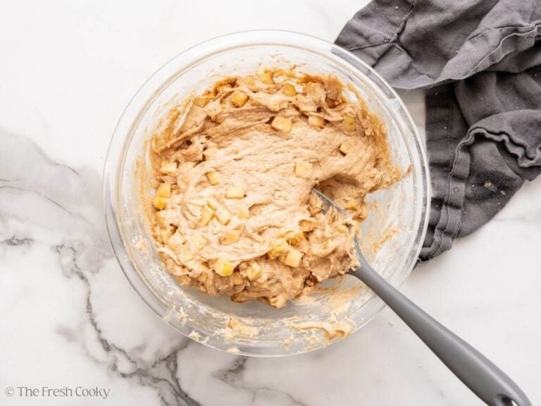 Apples folded into the bread batter.
