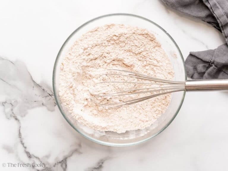 Dry ingredients whisked together in a bowl.