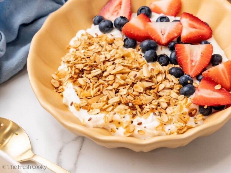 Yogurt and granola with berries.