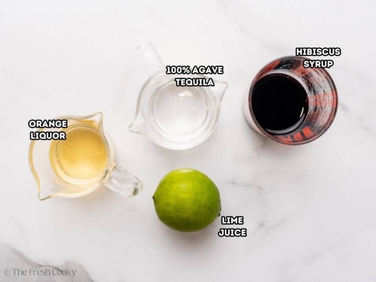 Labeled ingredients for hibiscus margarita.