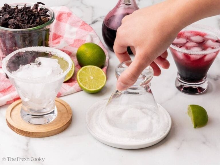 Rimming a glass in salt for mexican margarita.