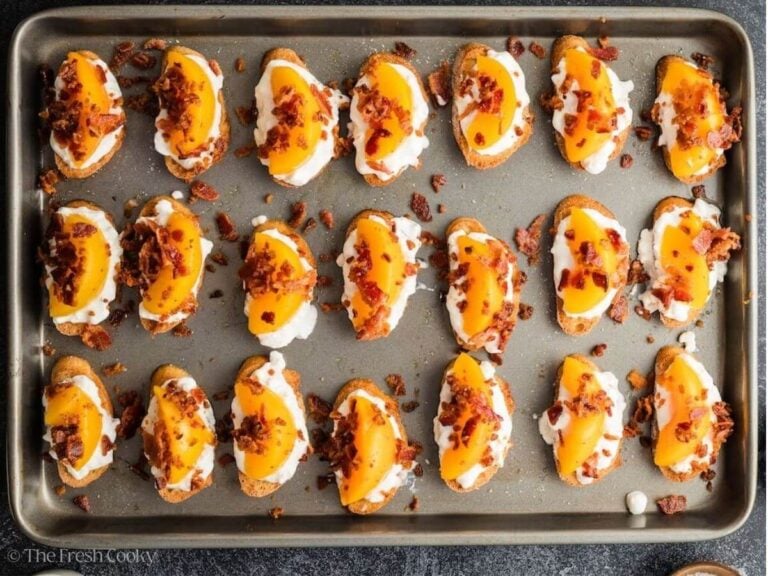 Sprinkle with bacon on top of crostini.