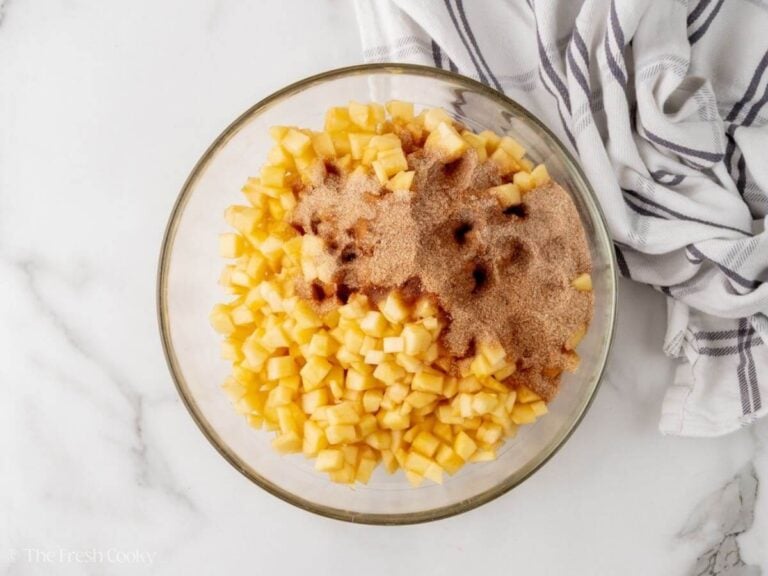 Diced apples with cinnamon sugar on top.