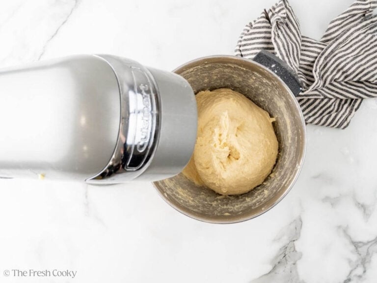 Soft, kolache dough in mixer.