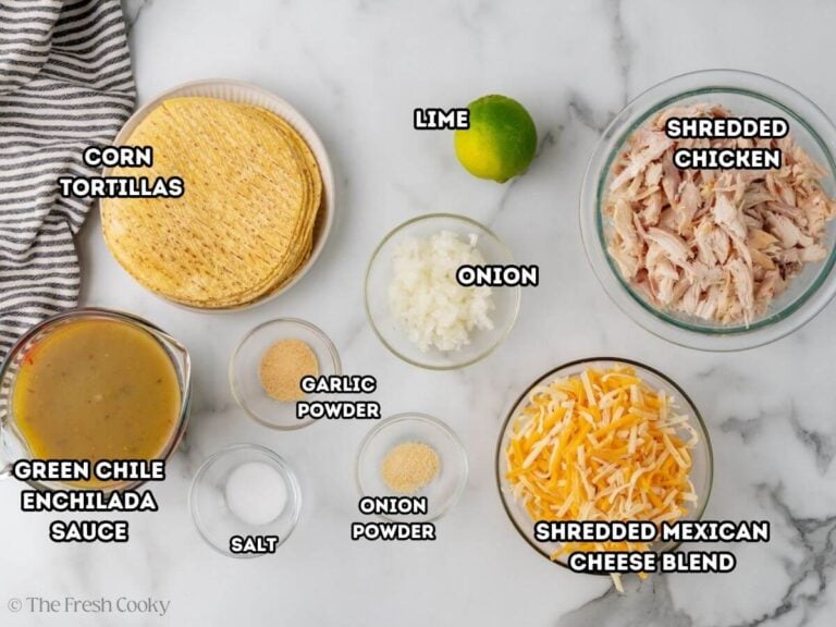 Ingredients needed to make baked chicken tacos.