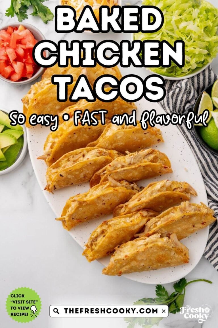 A platter of baked chicken tacos, for pinning.