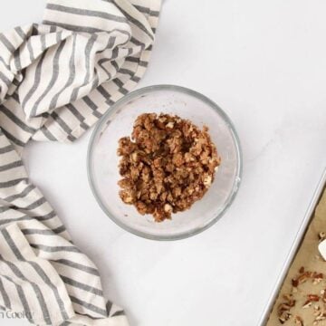 Toasted pecans mixed with brown sugar, butter, cinnamon and salt.