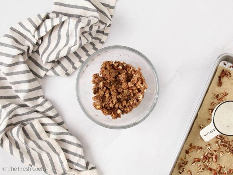 Toasted pecans mixed with brown sugar, butter, cinnamon and salt.