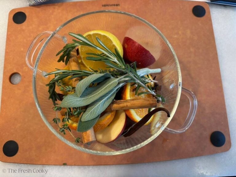 Herbs like rosemary, sage, and thyme added to the fall simmer pot.