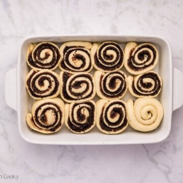 Unbaked cinnamon rolls after rising for a second time.