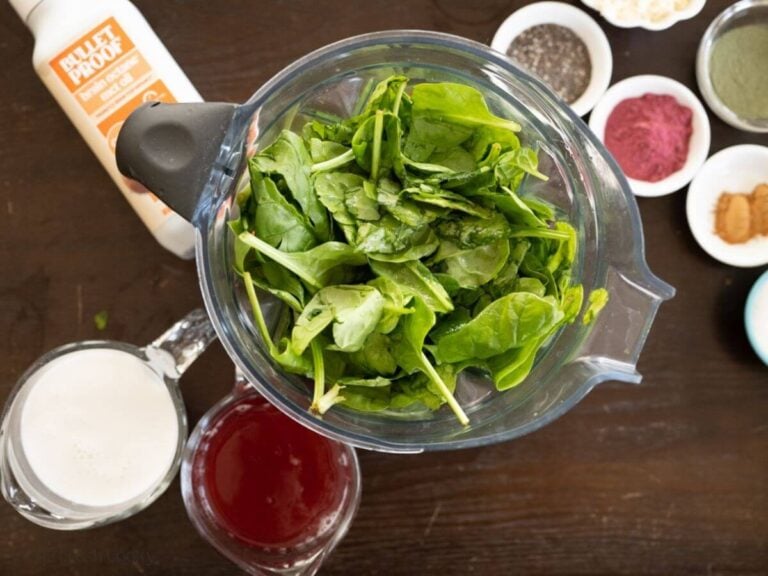Spinach added to the blender.