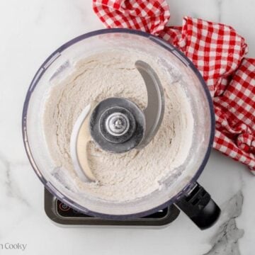 Dry ingredients pulsed in a food processor.