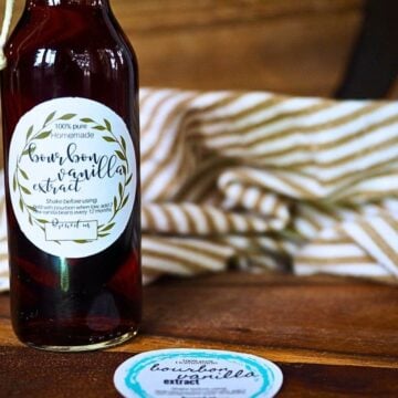 Bourbon vanilla extract in a bottle with printable labels.