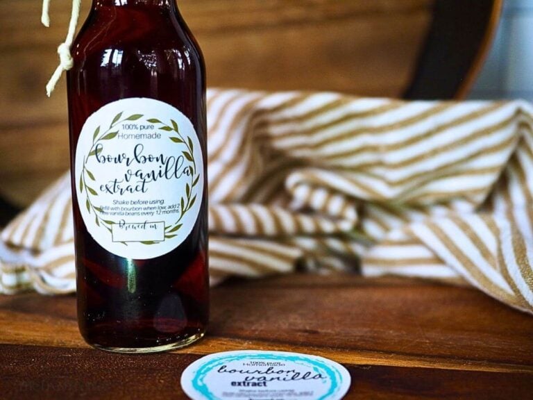 Bourbon vanilla extract in a bottle with printable labels.