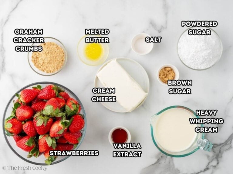 Ingredients needed to make cheesecake deviled strawberries.