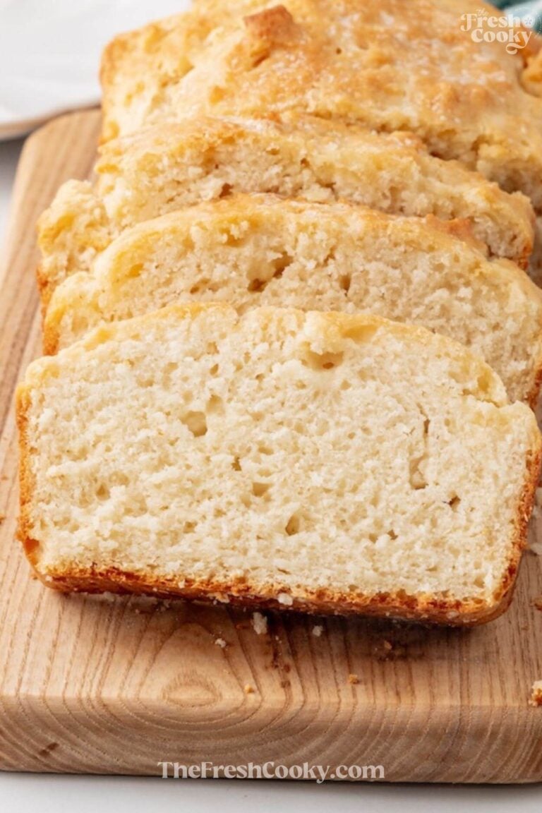 A sliced loaf of white bread, made without yeast, for pinning.