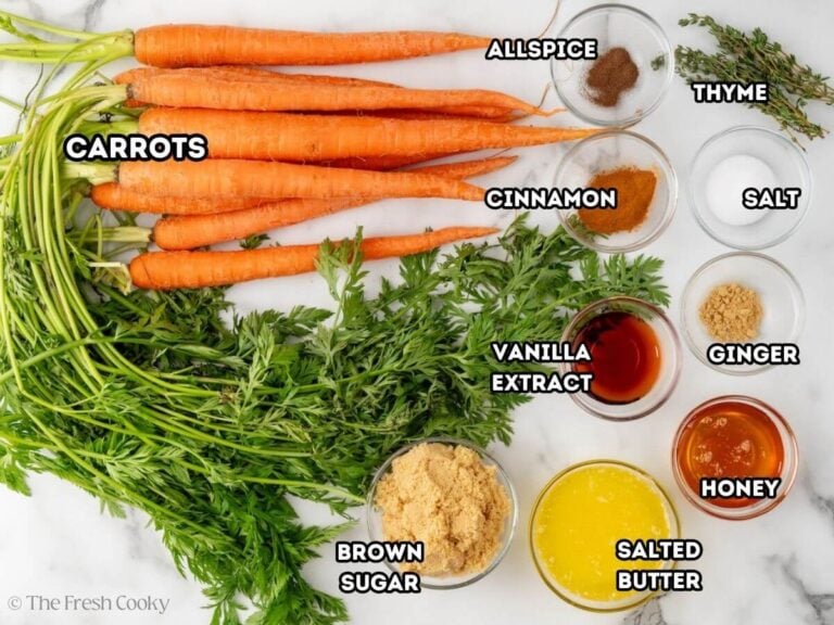 Ingredients needed to make slow cooker glazed carrots.