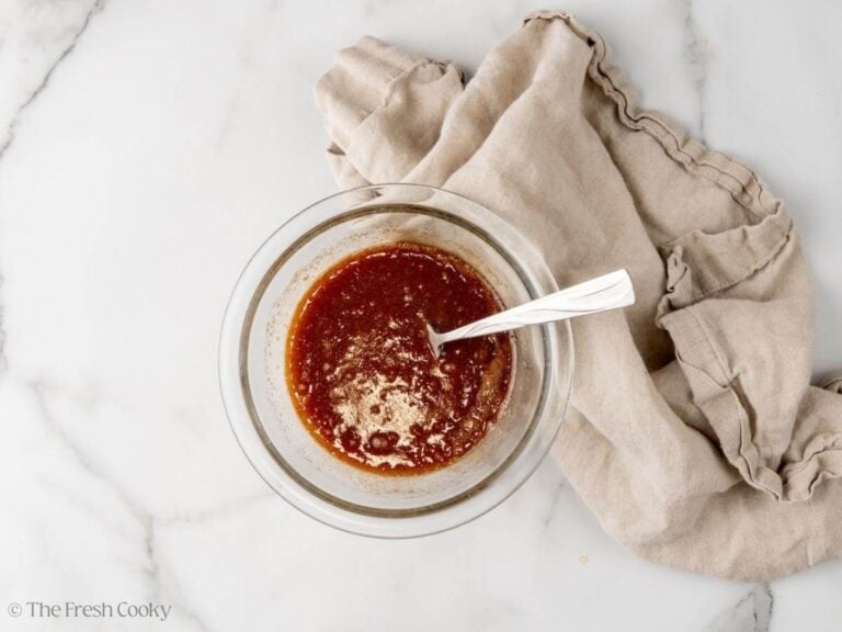 Glaze for carrots mixed together in a small bowl.