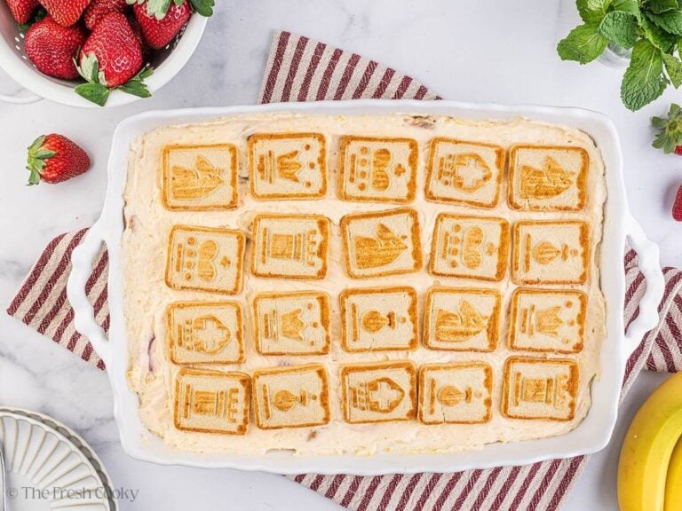 Overhead image of strawberry banana pudding.