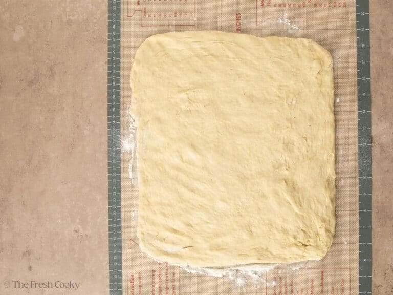 Dough rolled into rectangle.