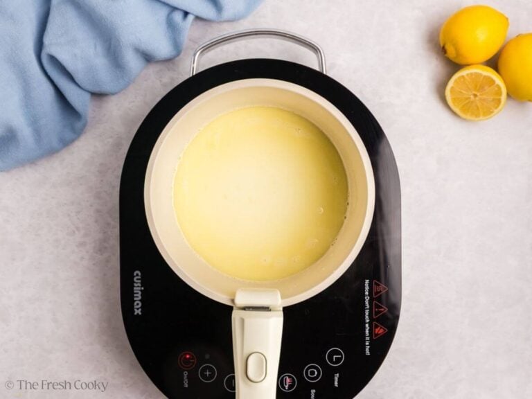 Melted butter and lemon juice in a small saucepan.