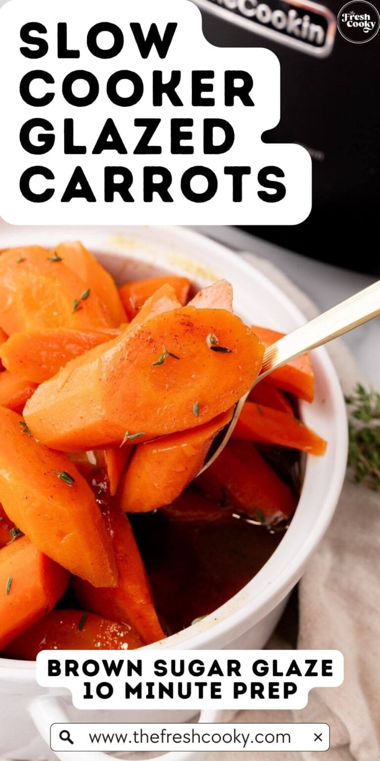 Spooning out a serving of vibrant glazed carrots sprinkled with thyme, to pin.