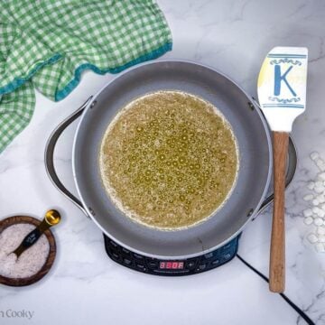 Browned butter in large pot.