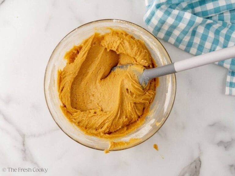 Blondie batter in bowl after mixing in flour.
