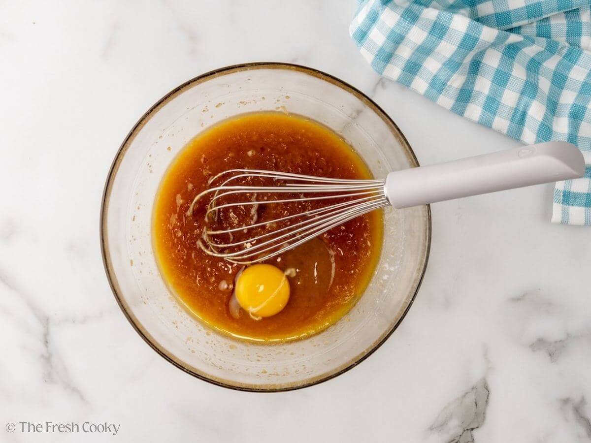 Egg yolk in blondie mixture.