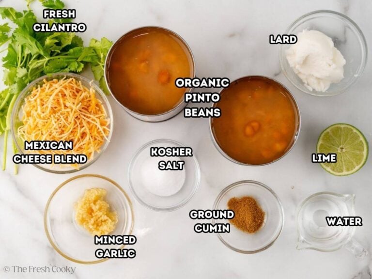 Ingredients needed to make easy homemade refried pinto beans.