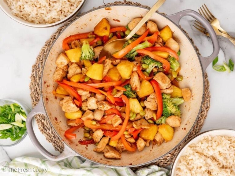 Finished chicken teriyaki in a skillet.