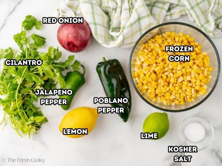 Ingredients needed to make homemade Chipotle corn salsa.