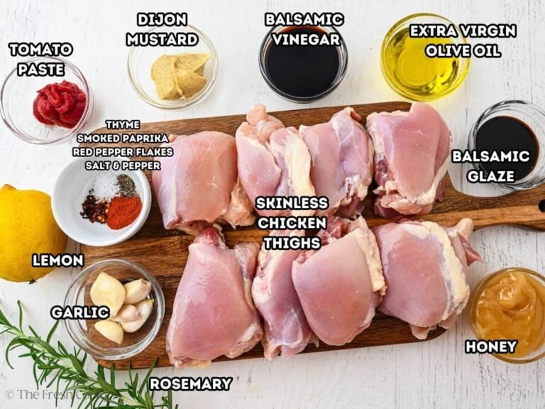 Ingredients needed to make balsamic honey chicken.