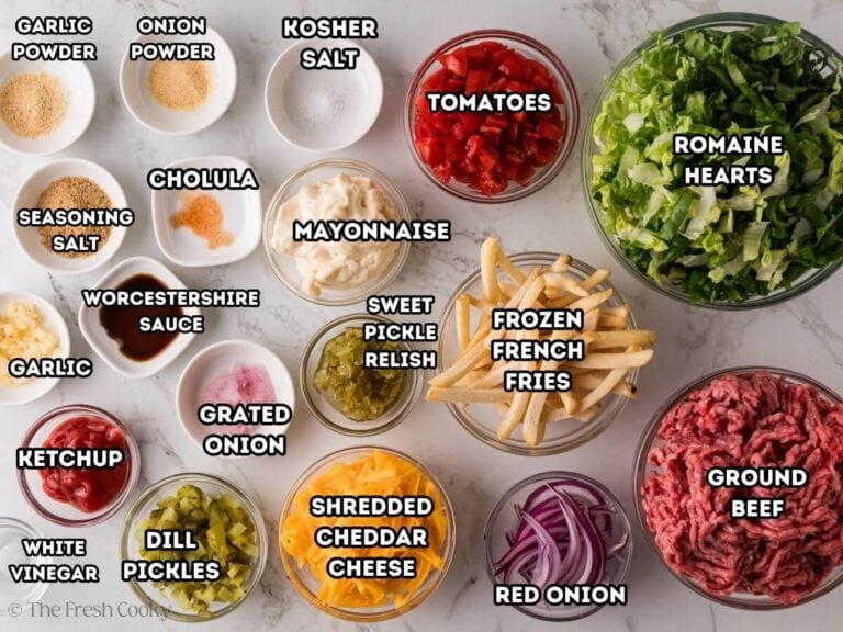 Ingredients needed to make burger bowls.