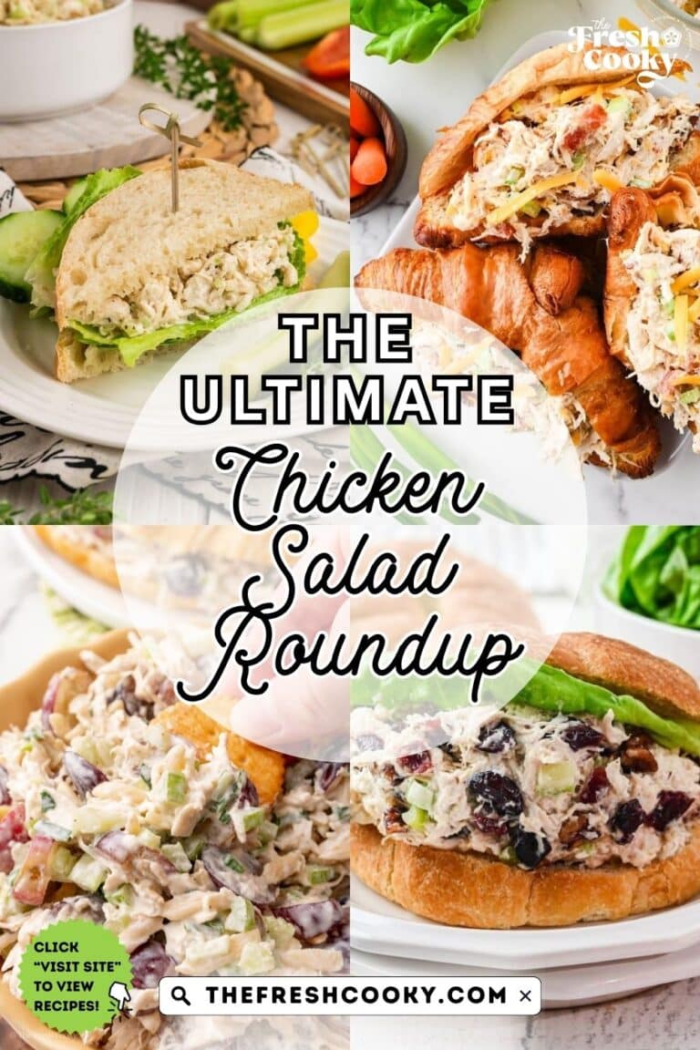 4 chicken salads in an image intended for Pinterest.
