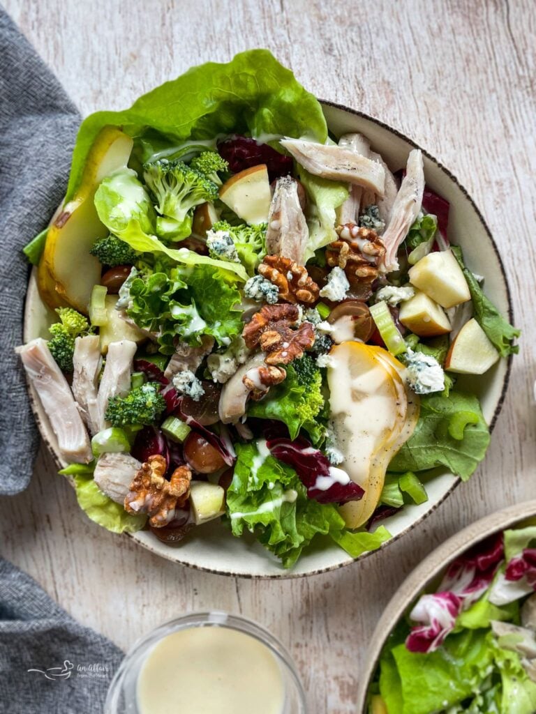 Grilled Waldorf Chicken Salad in a bowl.