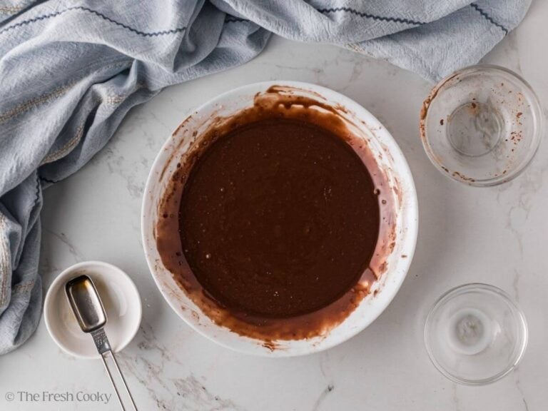 Chocolate donut glaze in a bowl.