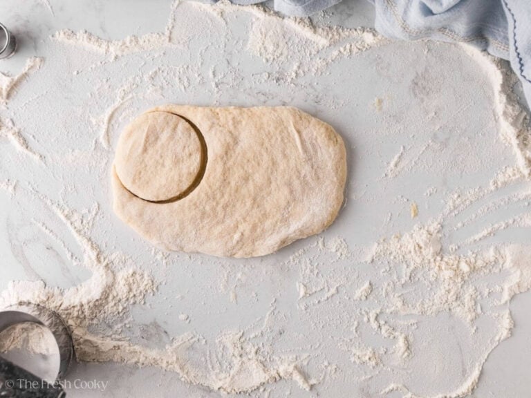 Remaining donut dough pressed together to create additional donuts.