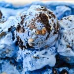 Scoop of blue cookie monster ice cream.