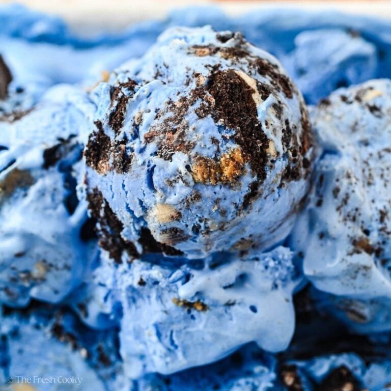 Scoop of blue cookie monster ice cream.