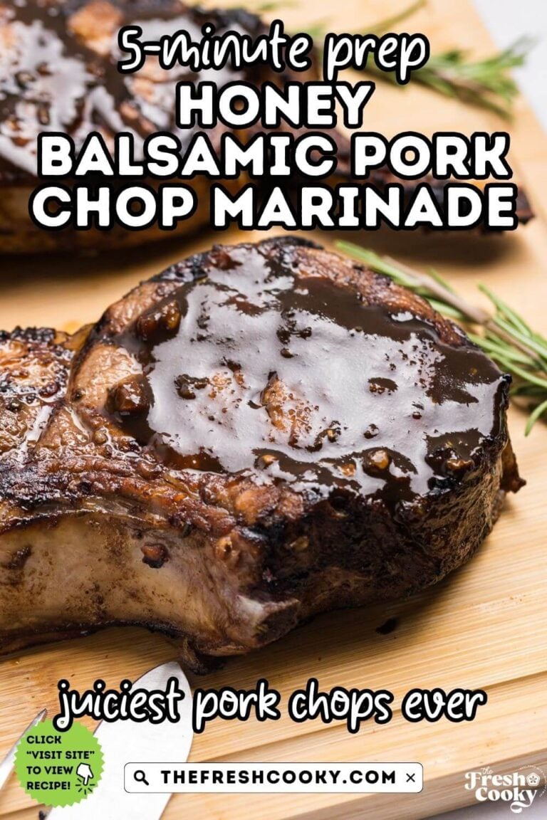 A grilled pork chop marinated and with glaze on the top - to pin.