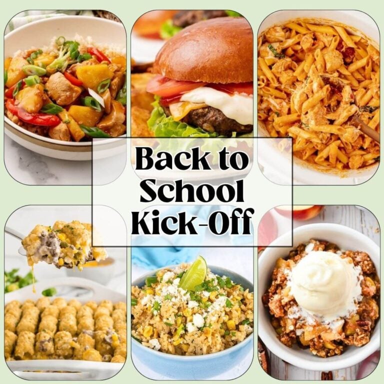 Six photos of recipes from the back to school kick-off meal plan.