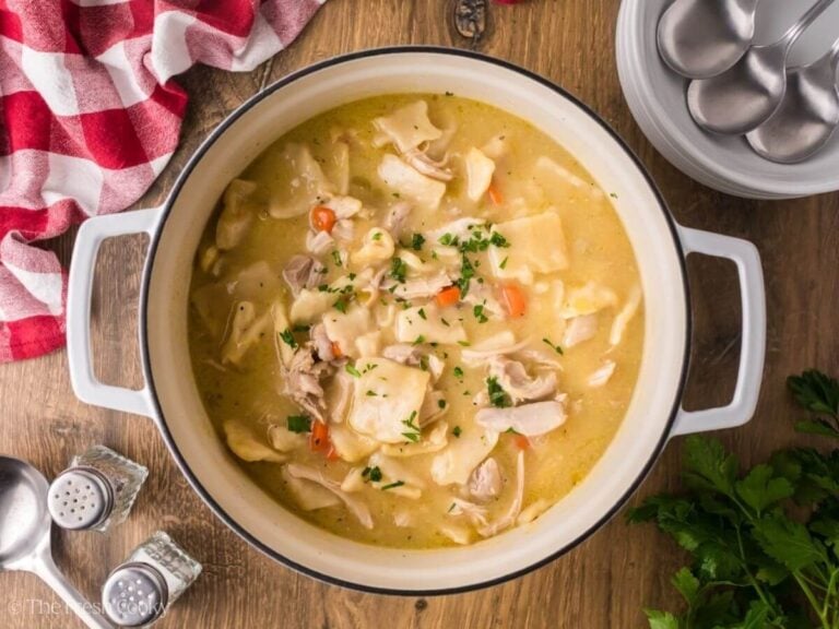 Copycat cracker barrel chicken and dumplings in a large pot.